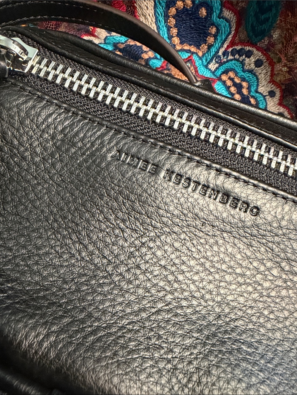 Aimee Kestenberg Berlin Black Pebbled Leather Crossbody with Silver Zipper - Picture 6 of 10